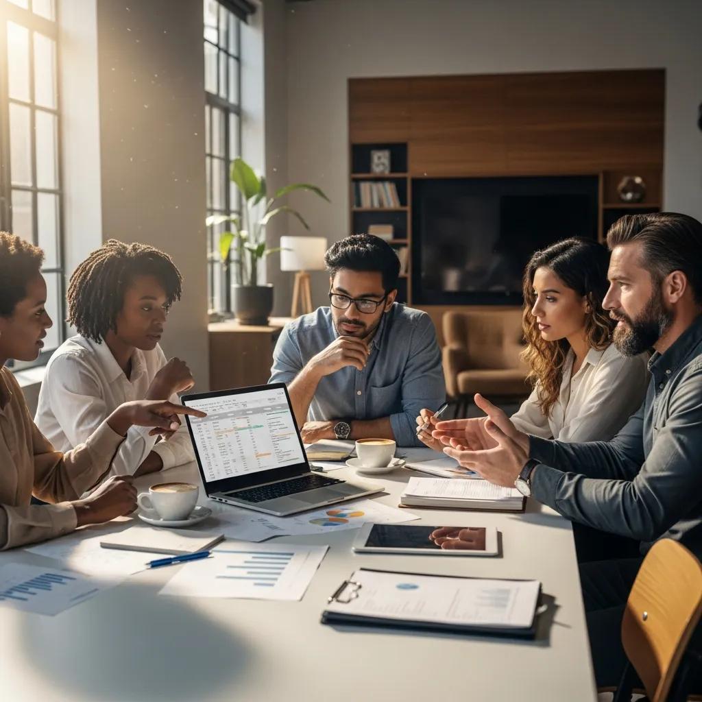 Entrepreneurs discussing EIN-only business loans in a cozy office environment
