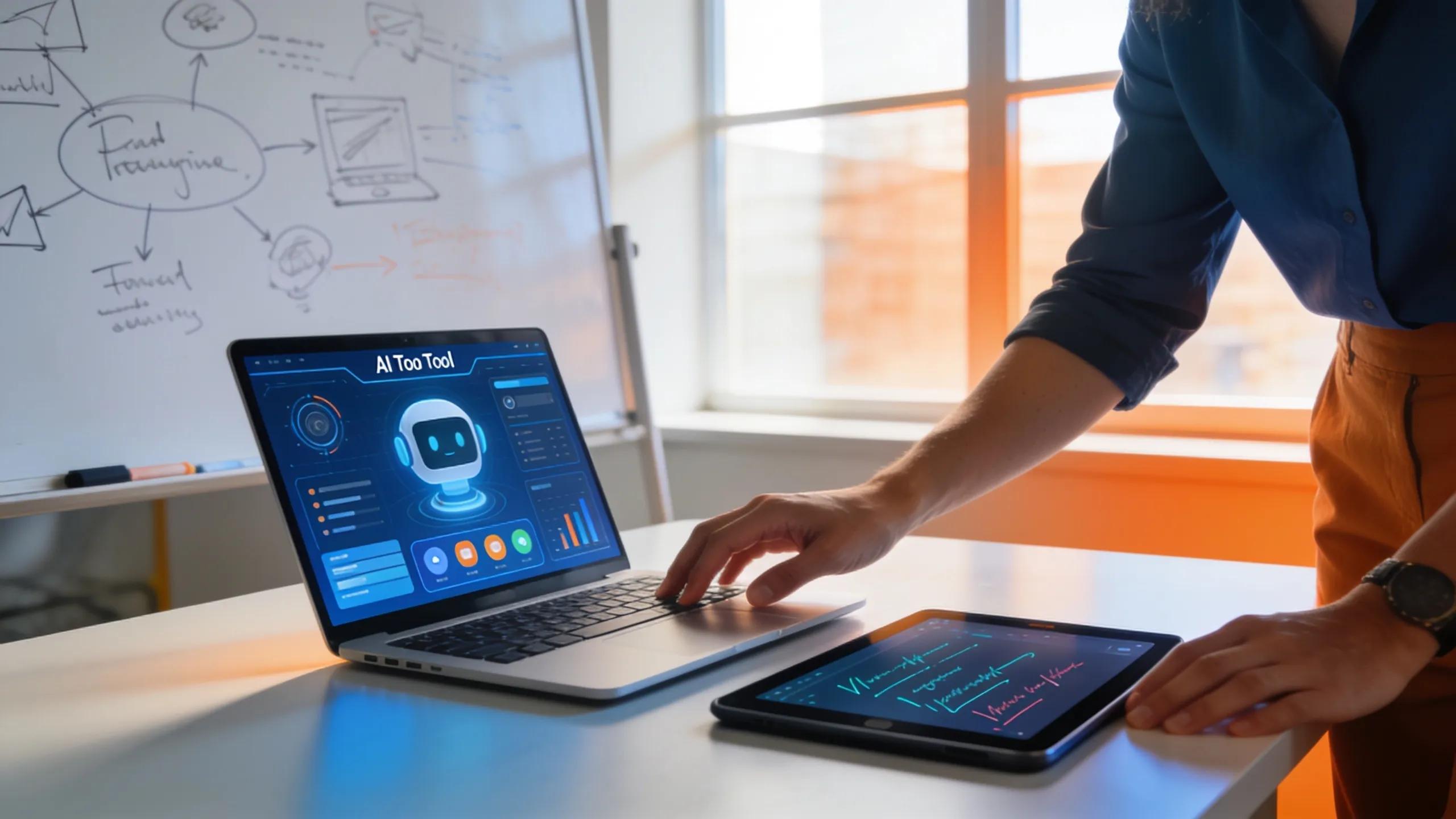 Coach using AI tools in a modern workspace to enhance visibility and lead generation