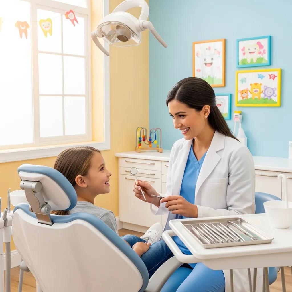 Family dentist engaging with a child in a welcoming dental clinic