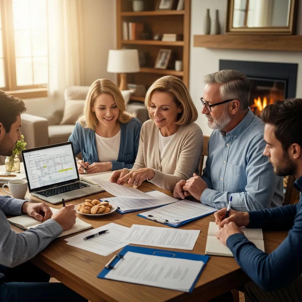 Family discussing estate planning in a cozy home setting