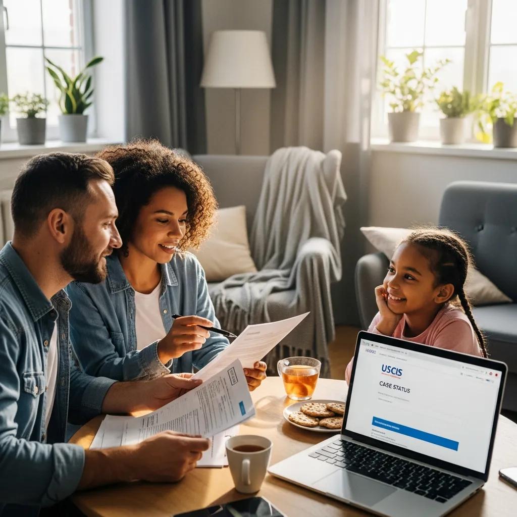 Family discussing green card application process at home, showcasing unity and hope