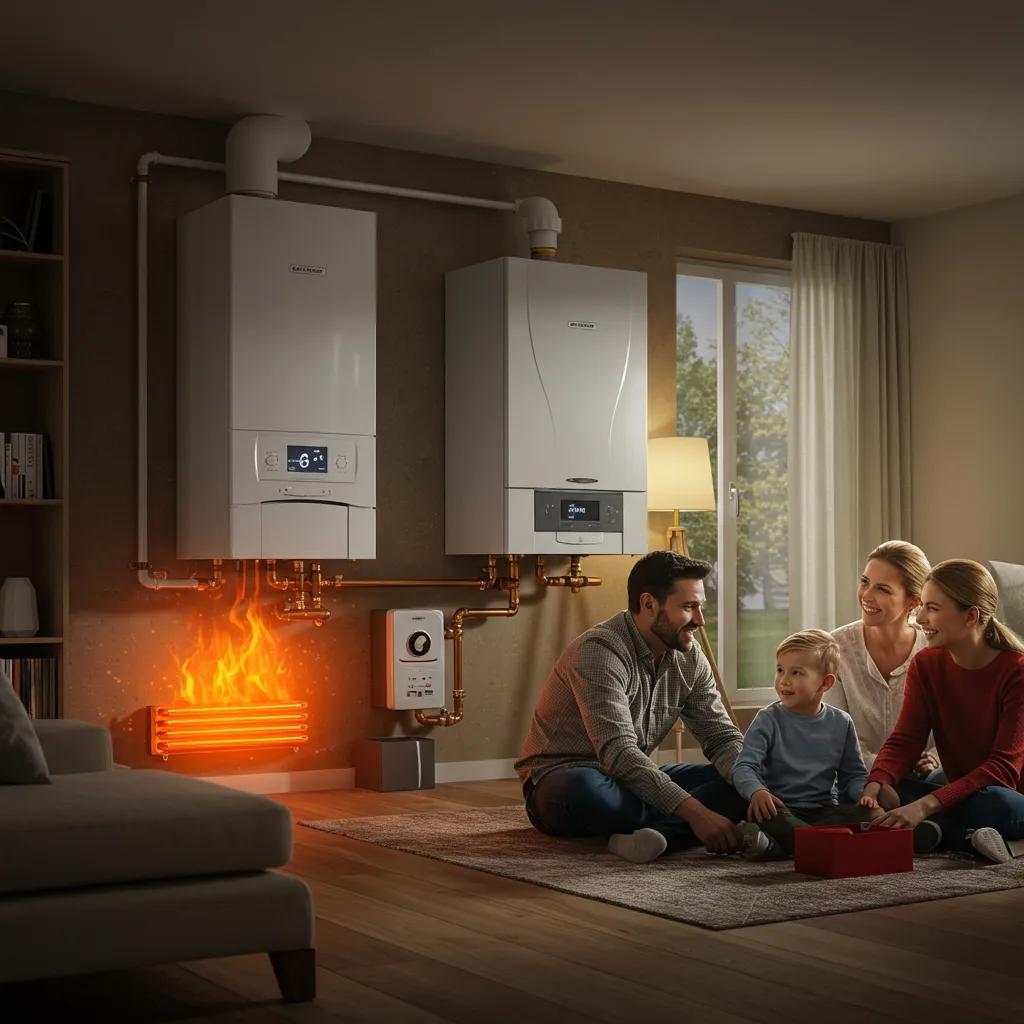 Family enjoying warmth in a cozy living room with a new boiler installation