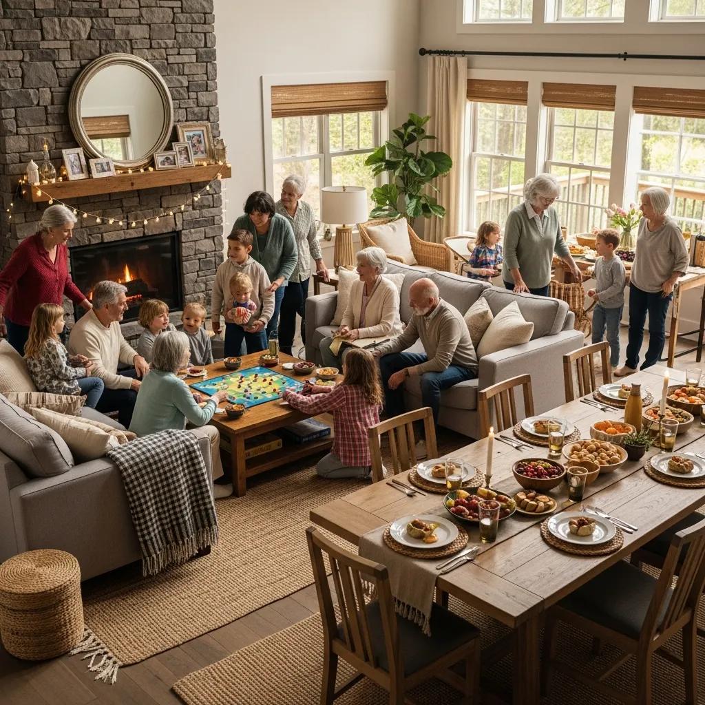 Family gathering in a multigenerational home, highlighting comfort and togetherness