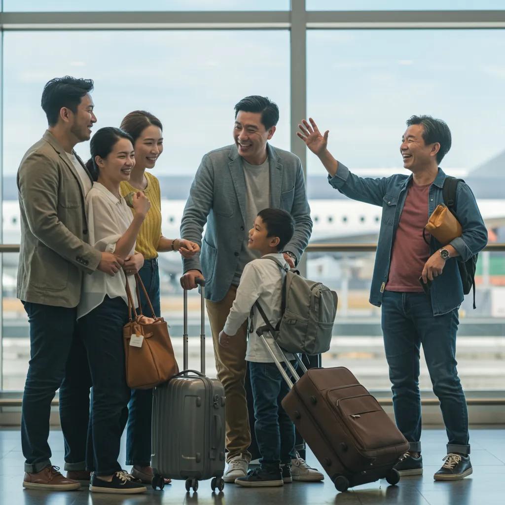 Family reunion at an airport, symbolizing the emotional journey of immigration and reunification