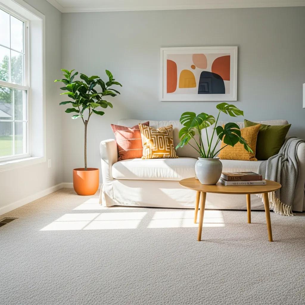 Freshly cleaned carpets in a bright living room, emphasizing the importance of professional carpet cleaning