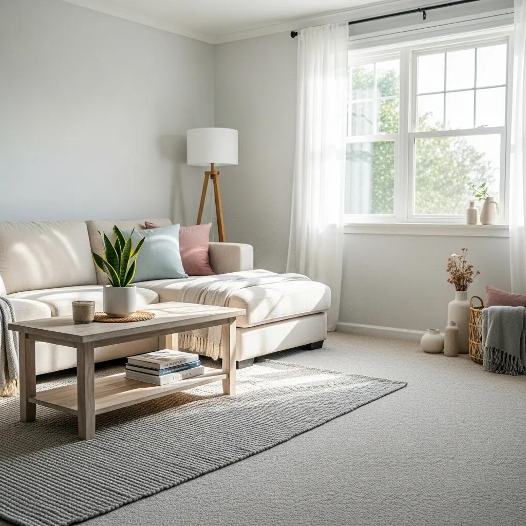 Freshly cleaned carpets in a cozy living room setting