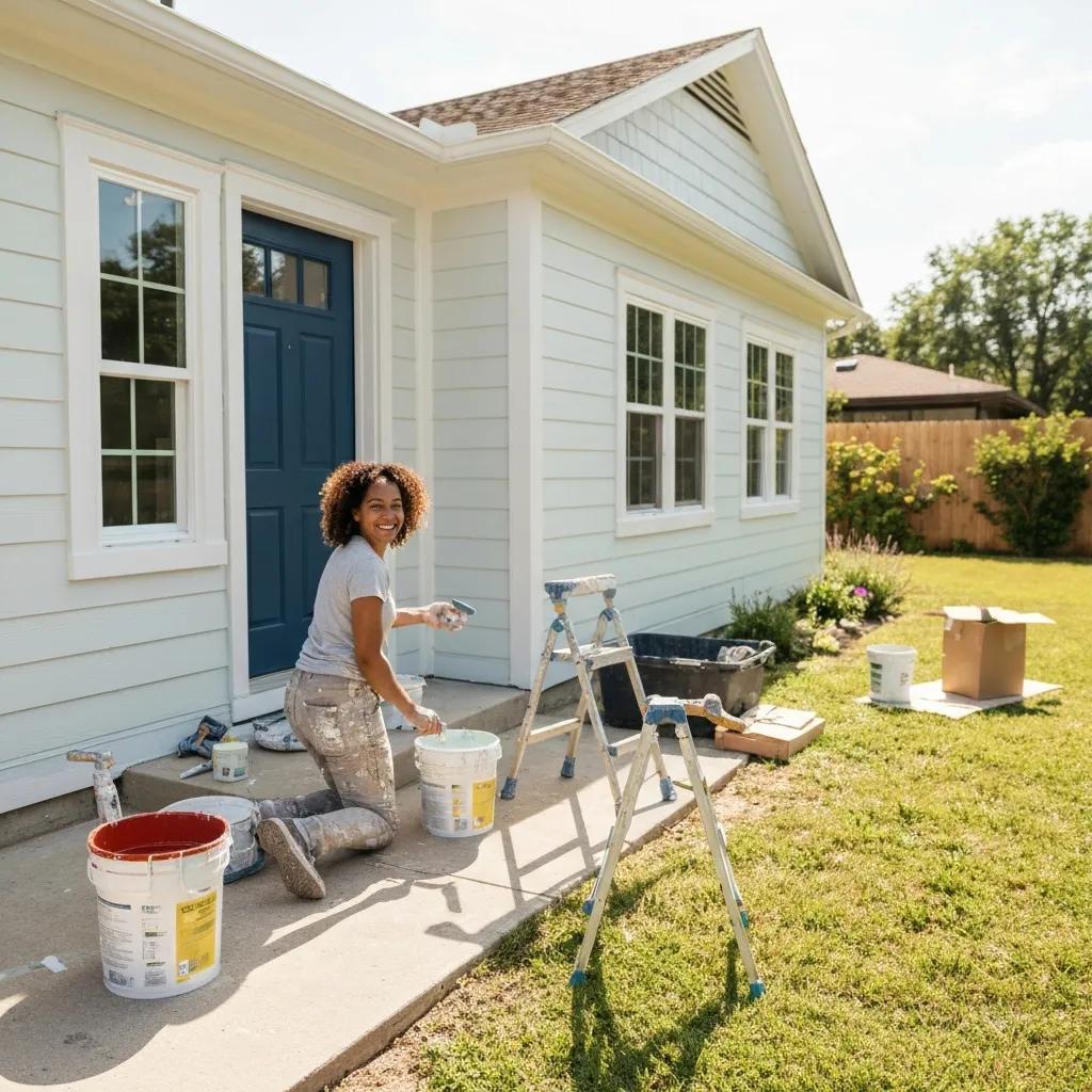 Close-up of paint cans and tools illustrating cost drivers in affordable house painting services