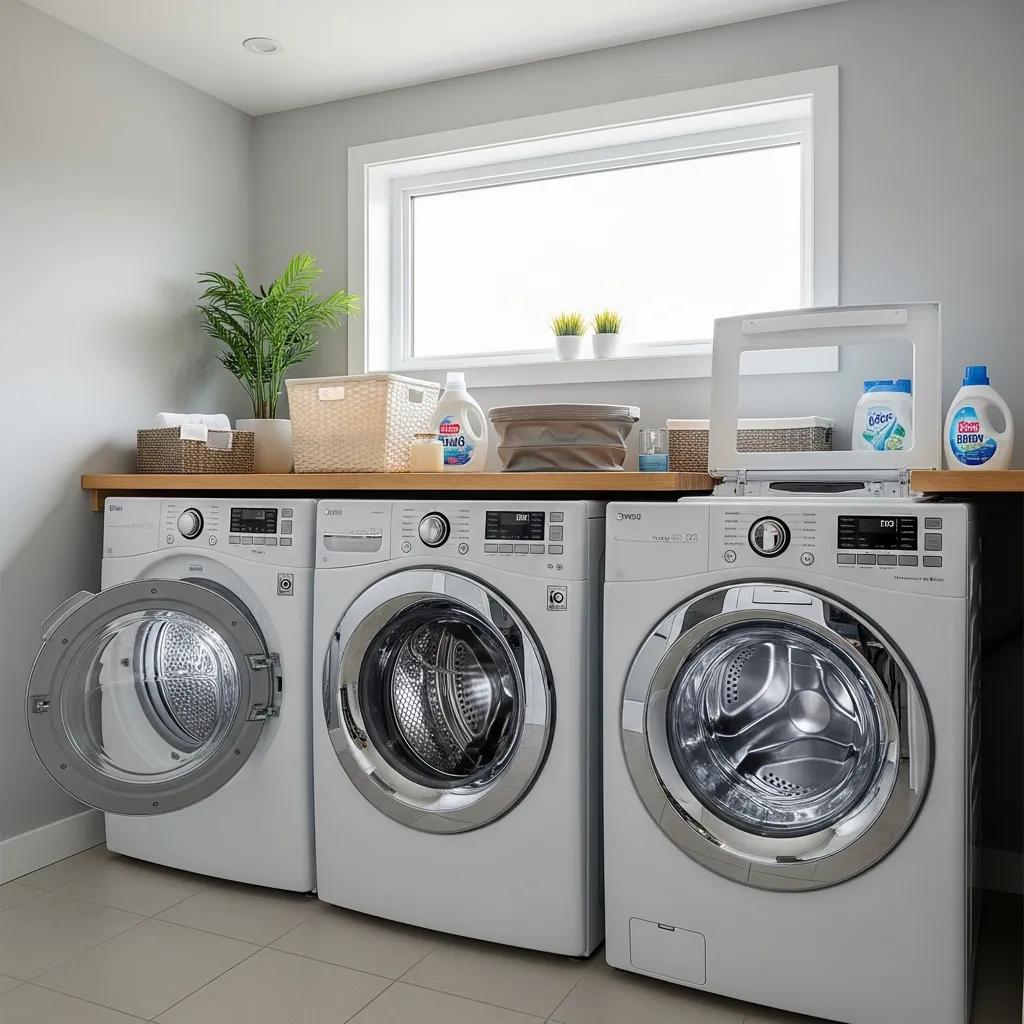 Front load and top load washing machines in a modern Canadian laundry room