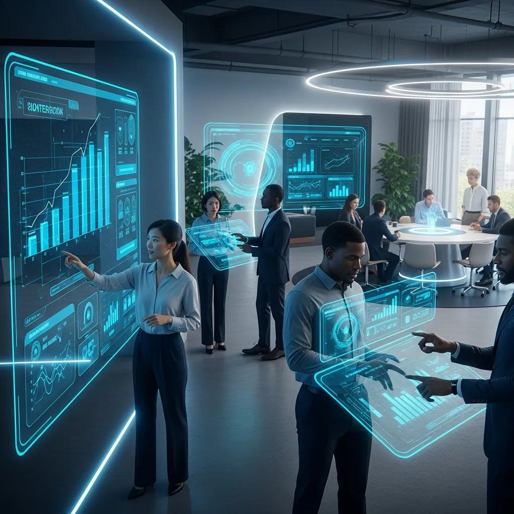 Futuristic sales team utilizing AI technology for enhanced sales interactions