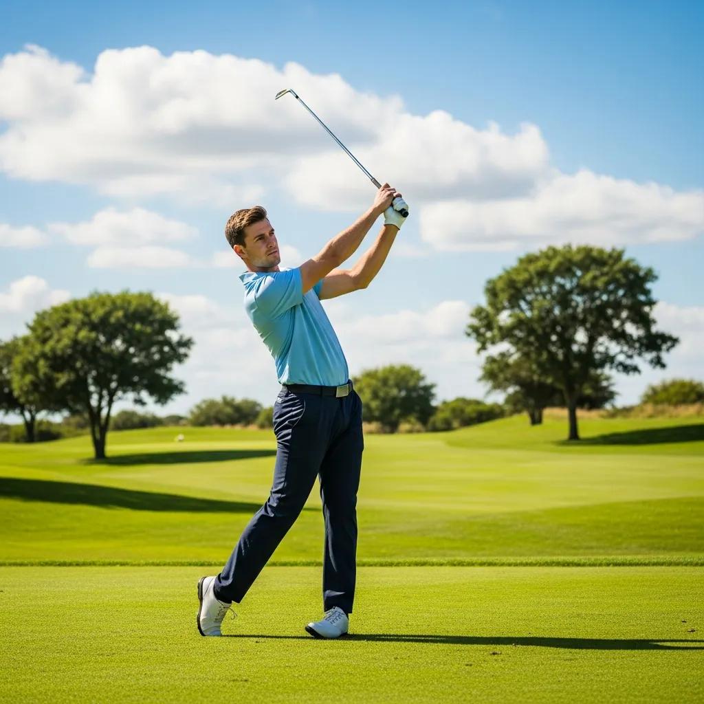 Golfer demonstrating perfect posture for a powerful swing on a golf course