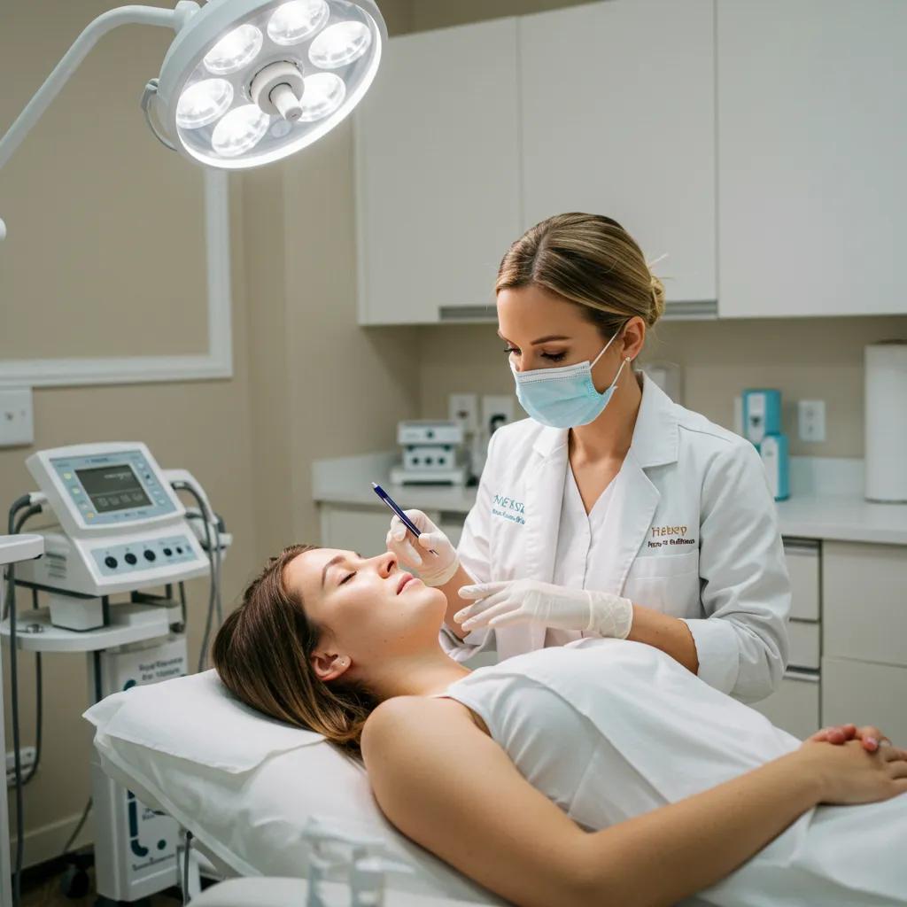 A healthcare professional gently examining a patient's skin, highlighting the focus on skin repair treatments