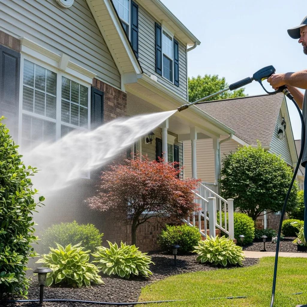 House in Charleston, WV being pressure washed, showcasing effective cleaning and maintenance