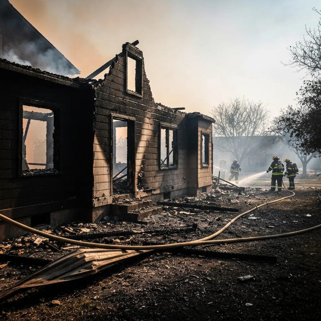 House with fire damage showing charred walls and smoke, representing the urgency of fire damage claims