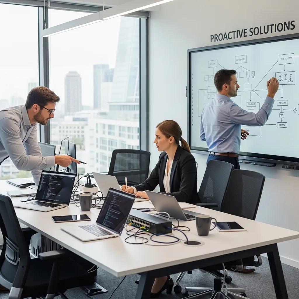 IT professionals collaborating in a modern office, showcasing proactive IT support solutions