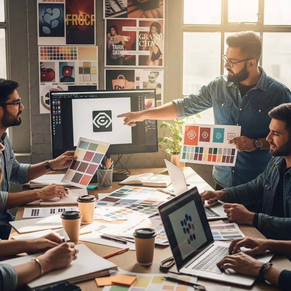 Local business branding transformation with designers collaborating on creative elements