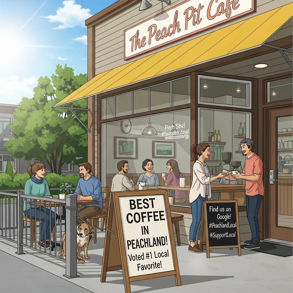 Local business in Peachland with customers enjoying the atmosphere, highlighting community engagement