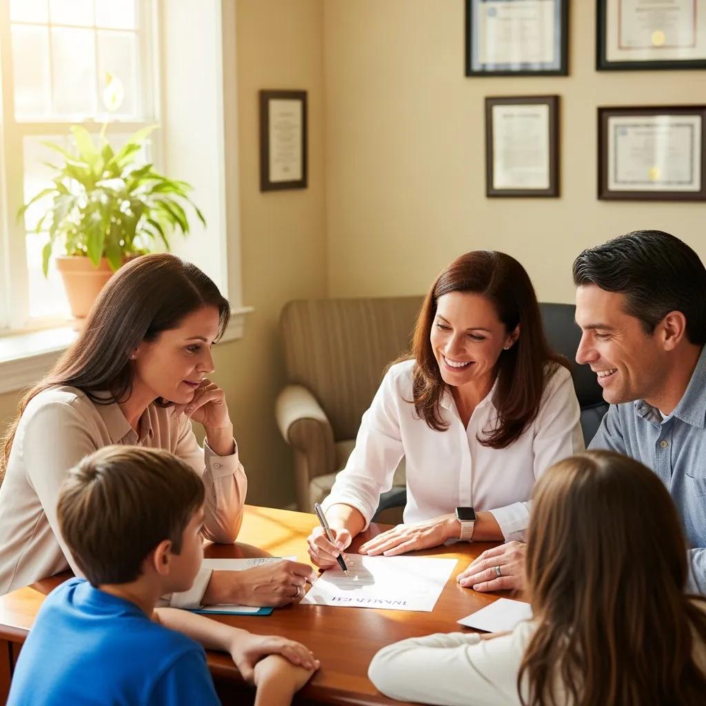 Local insurance agent assisting a family with personalized coverage options
