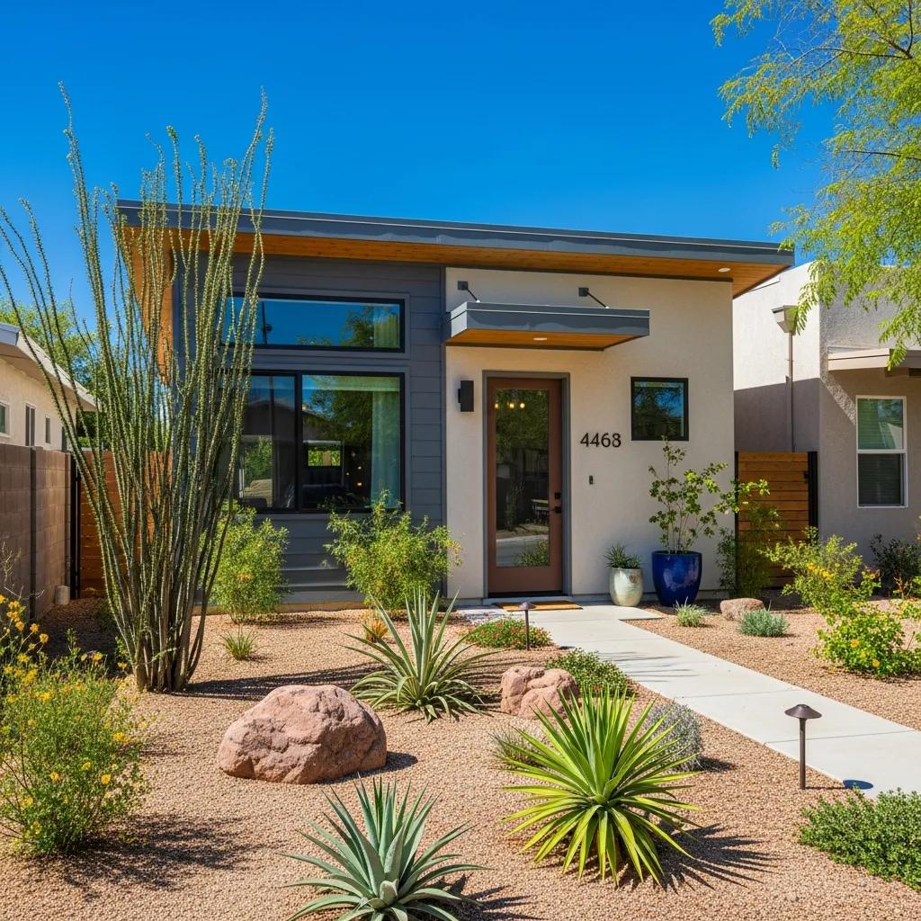 Modern accessory dwelling unit in Tucson with beautiful landscaping