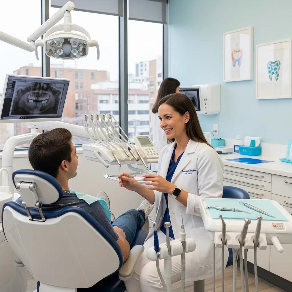 Modern dental clinic with a dentist and patient interaction, highlighting trust in dental care