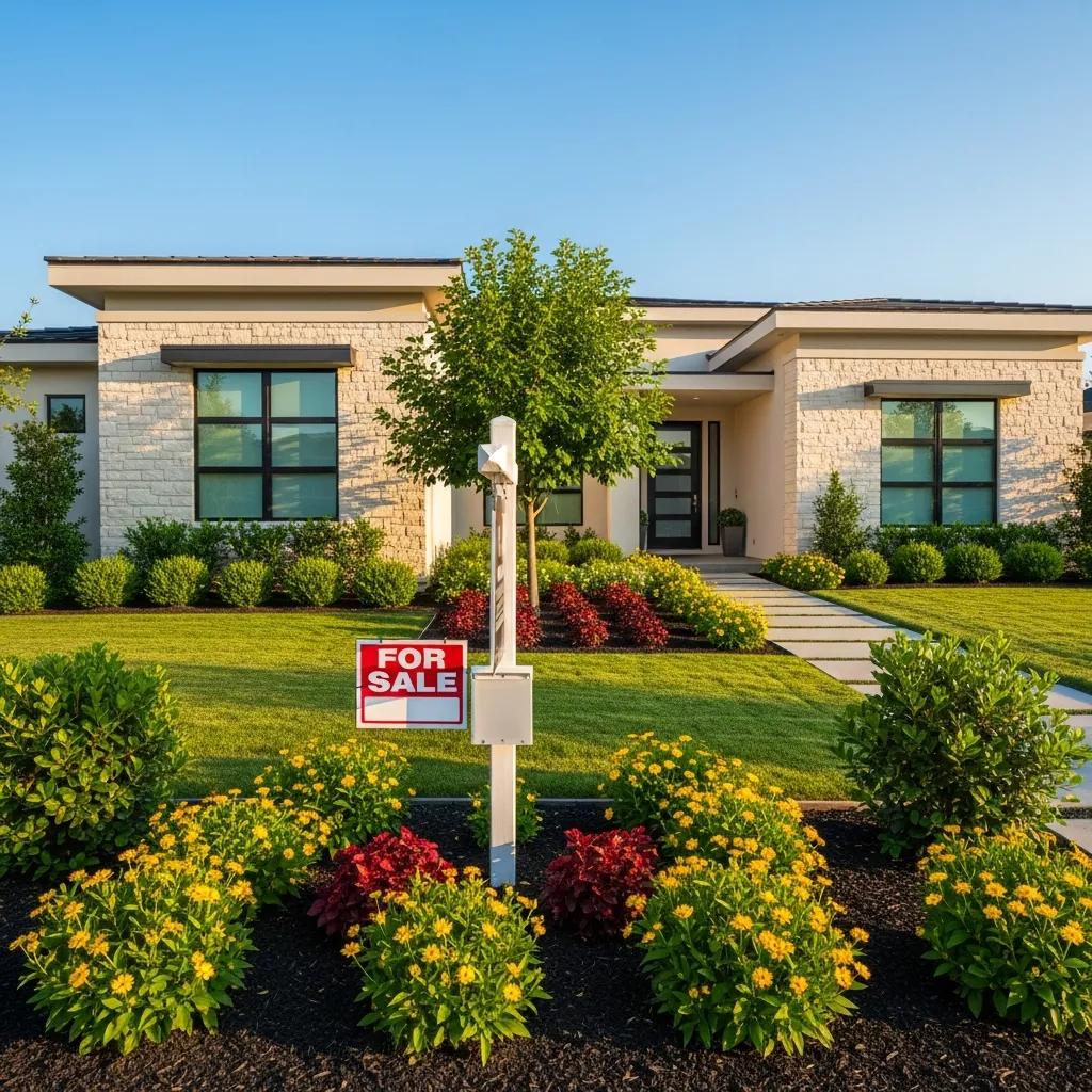 Modern home for sale with inviting exterior and lush landscaping