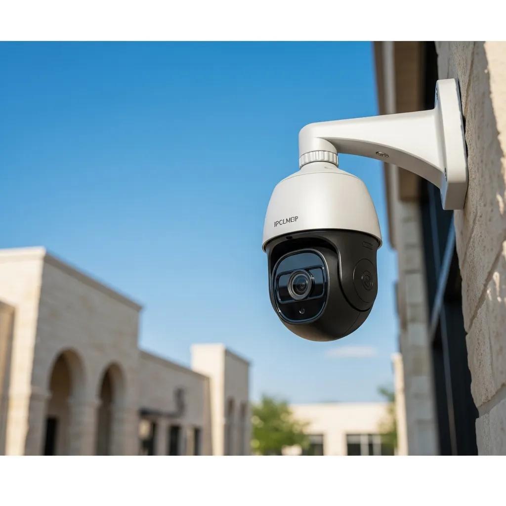 Modern IP security camera installed on a San Antonio business building