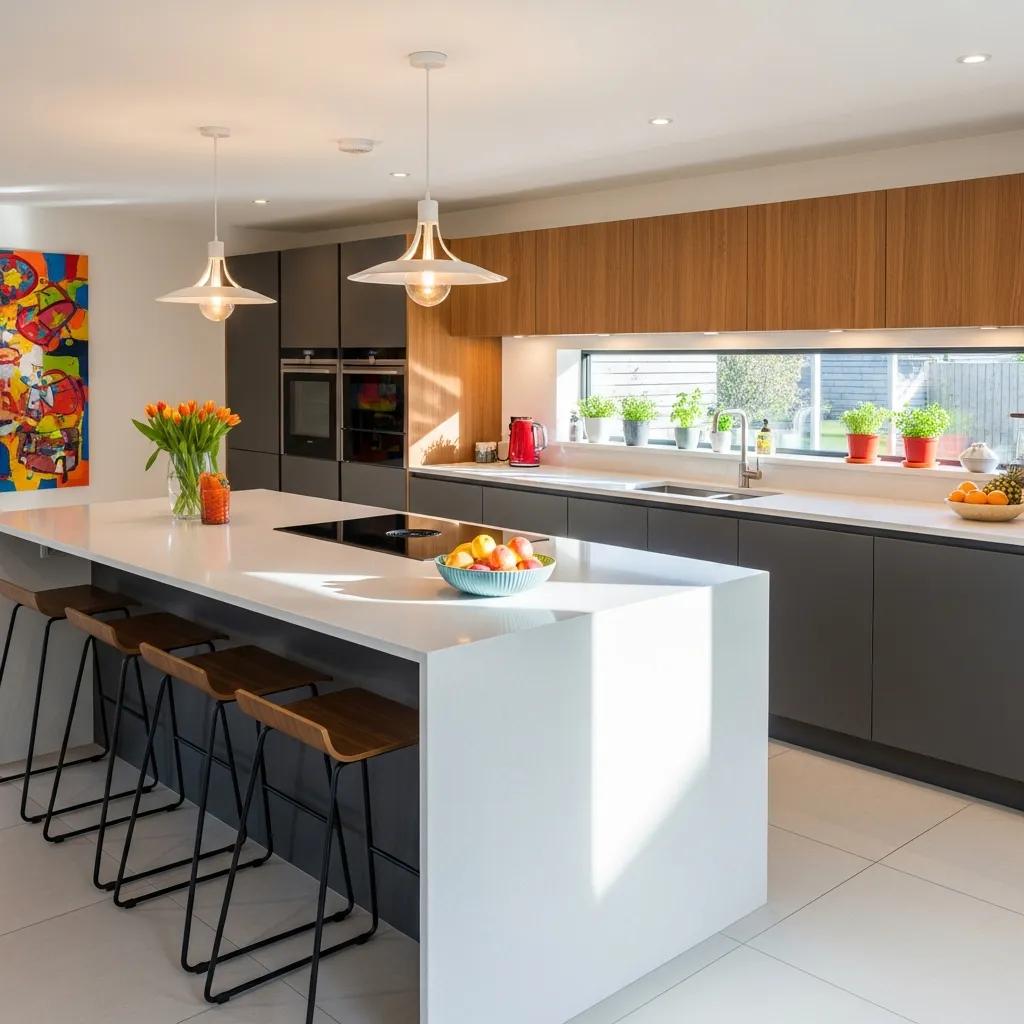 Modern kitchen design with island and contemporary appliances, showcasing functionality and style