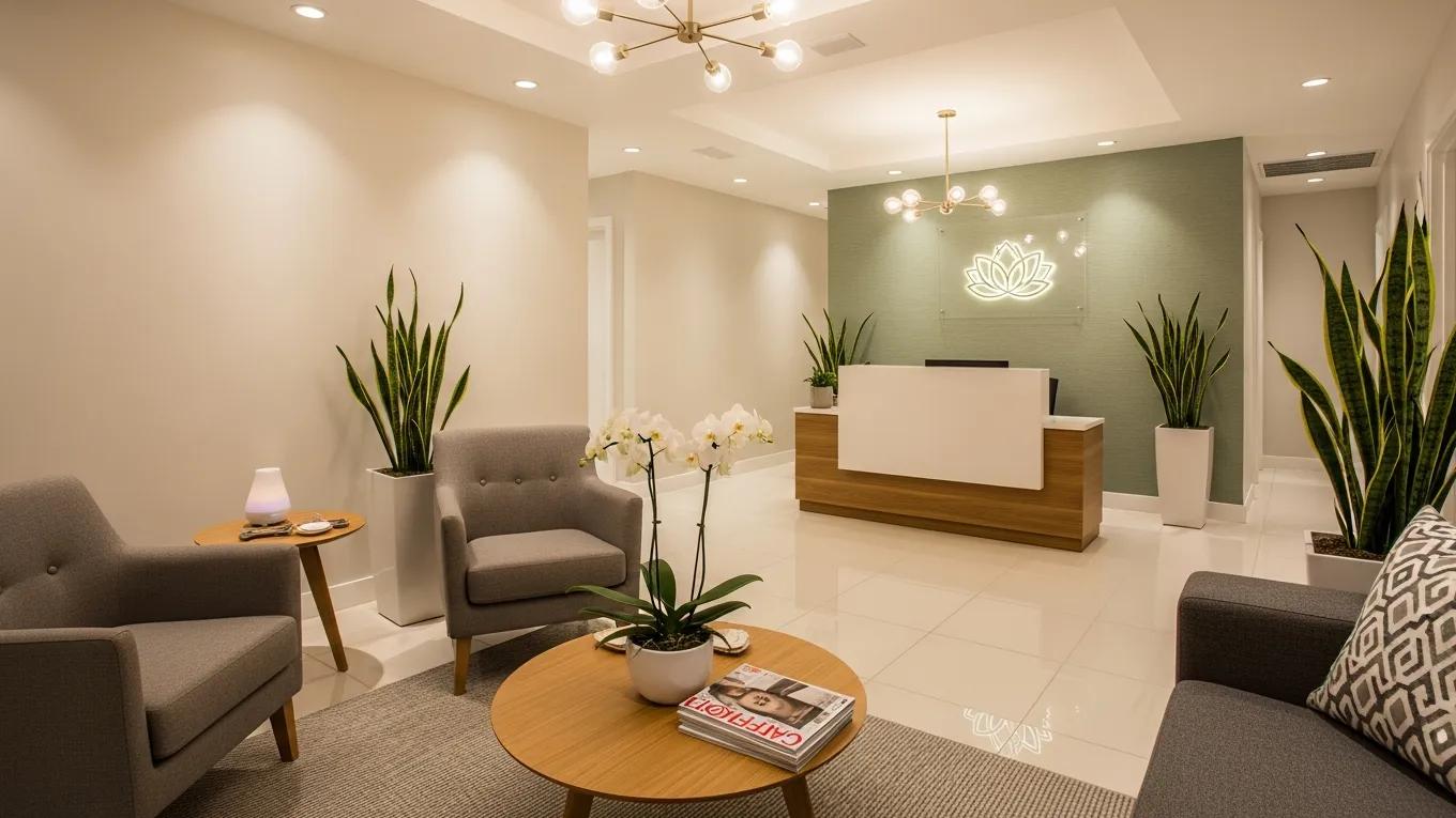 Modern medical spa reception area with serene ambiance and inviting decor