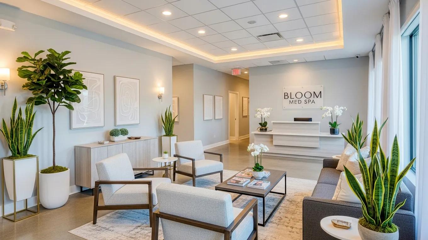 Modern medical spa reception area with serene ambiance and inviting decor