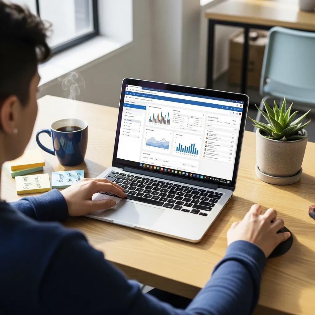 Modern workspace with lead generation software on a laptop, emphasizing productivity and innovation