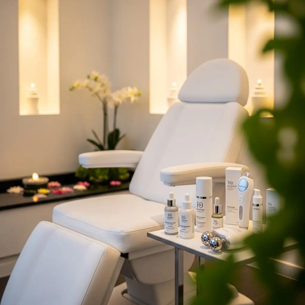 Non-surgical facelift treatment environment with aesthetic products and a relaxing atmosphere