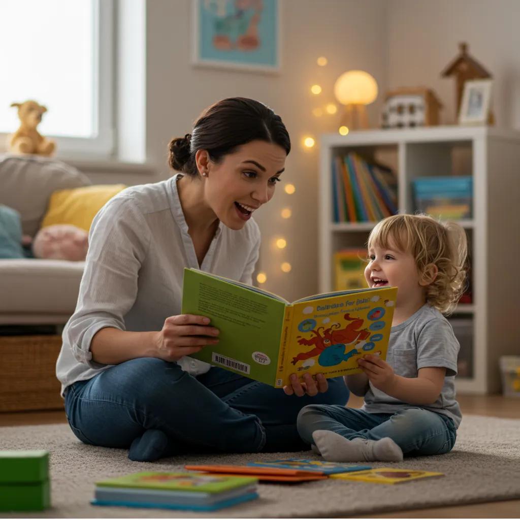 Parent and child enjoying storytelling together, highlighting language development
