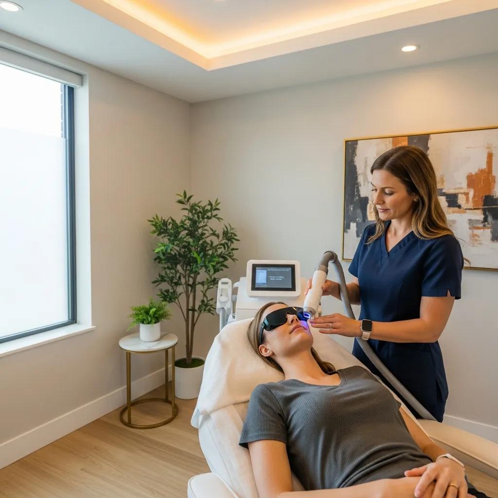 Patient receiving a laser skin treatment in a calm clinical setting