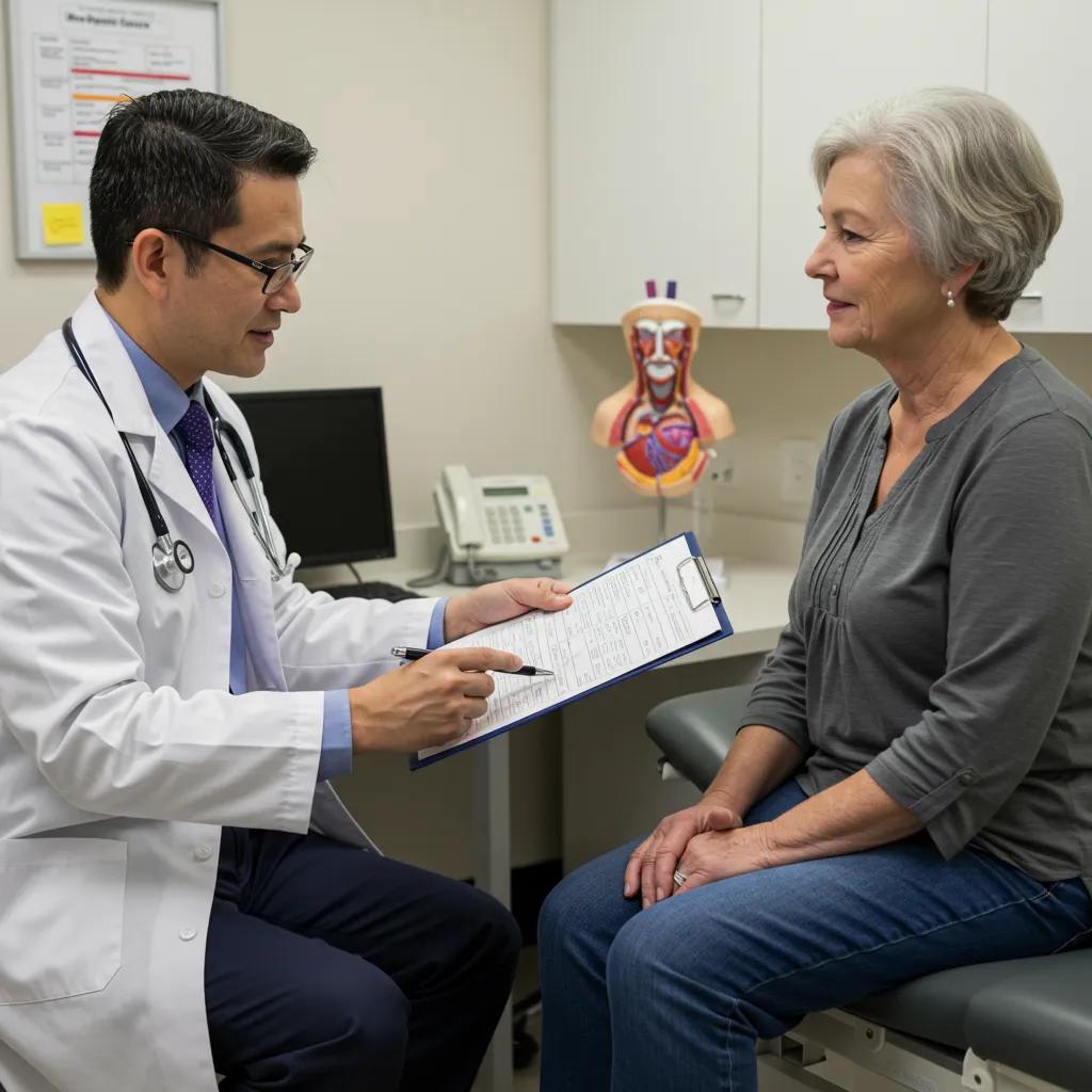 A patient receiving a primary care consultation in a welcoming examination room