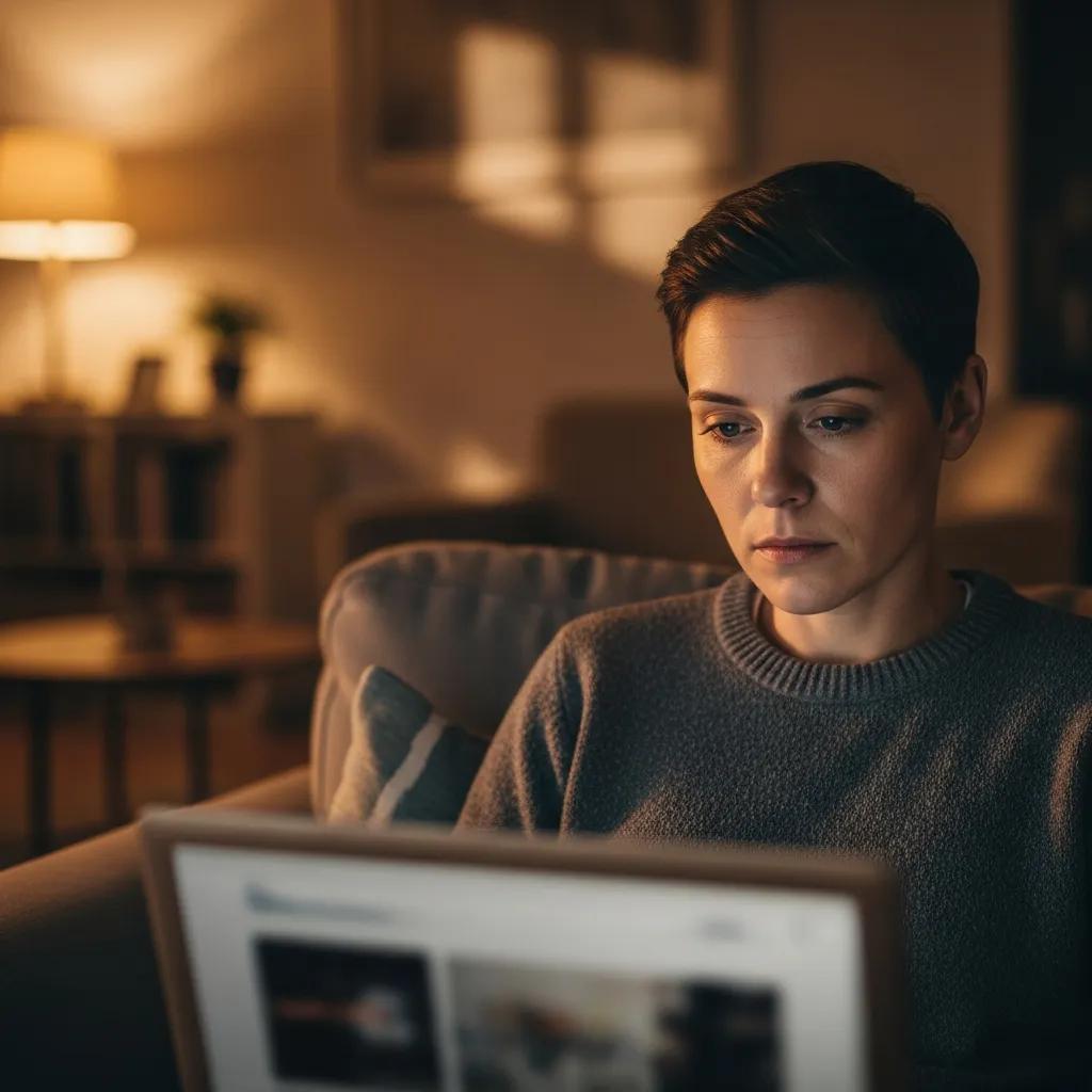 Person reflecting on porn addiction and anxiety in a cozy living room