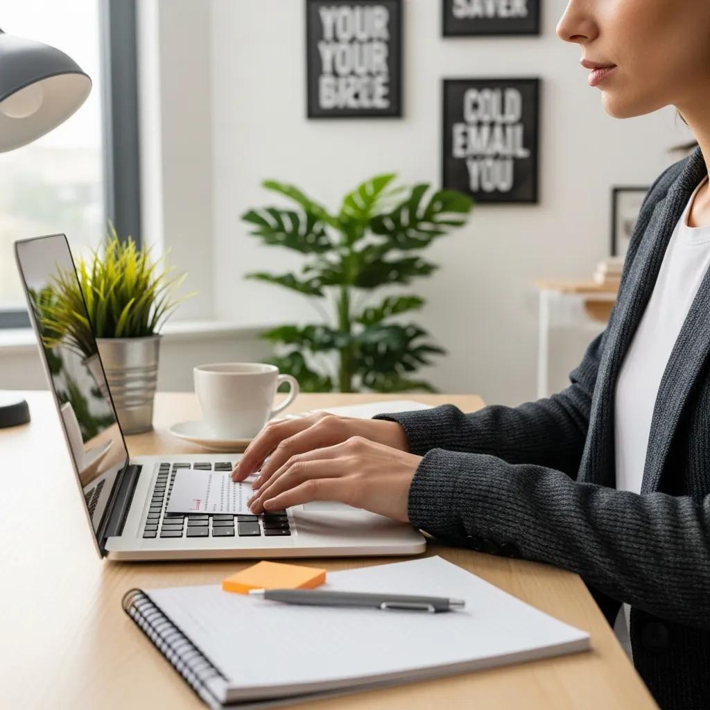 Person working on cold email outreach in a modern office setting
