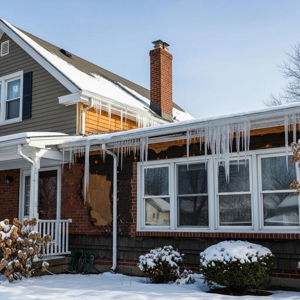Philadelphia home showing ice damage with frozen pipes and icicles, emphasizing the need for restoration