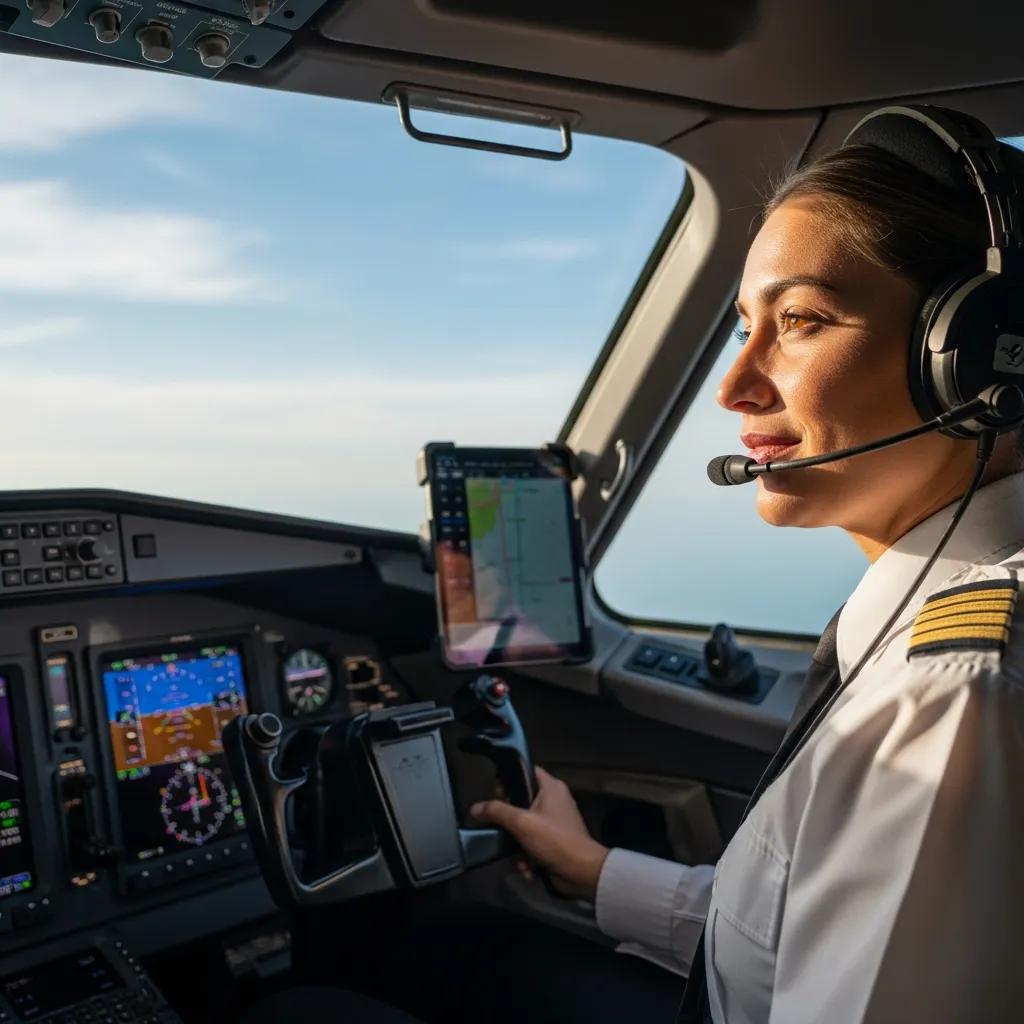 Pilot in a cockpit looking calm and focused, representing aviation anxiety management