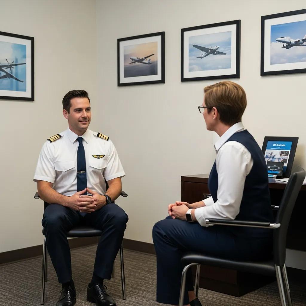 Pilot in therapy session discussing aviation mental health support