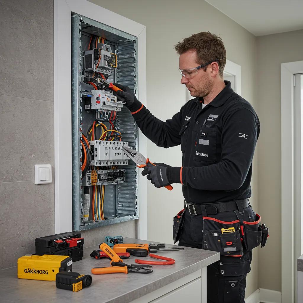 Professional electrician performing quality electrical installation in a Göteborg home