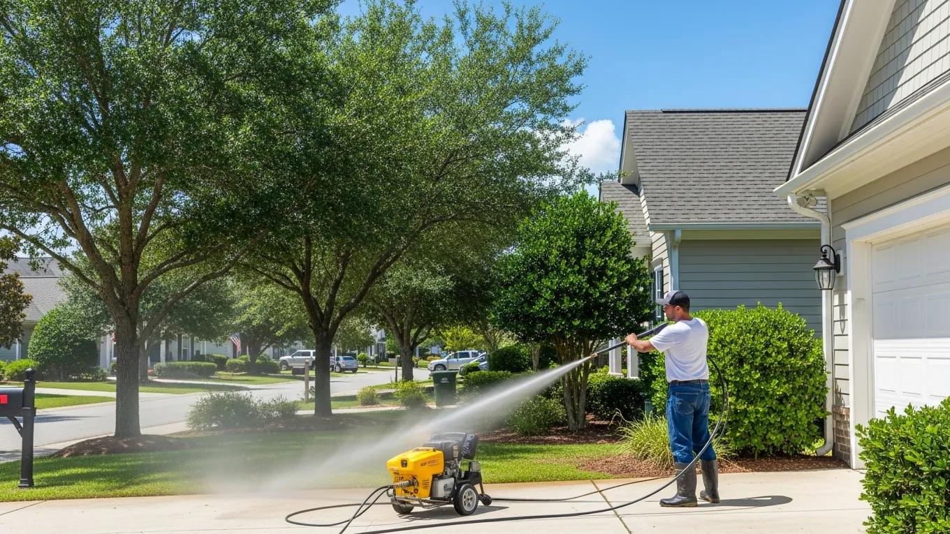Professional pressure washing service enhancing a residential property in South Hills Charleston