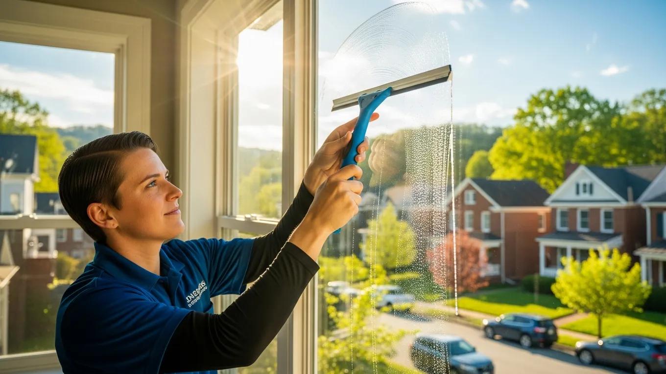 Professional window cleaner enhancing home aesthetics in Charleston WV
