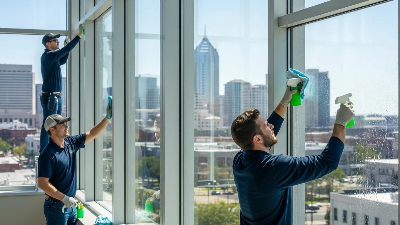 Professional window cleaning team enhancing business aesthetics in Charleston