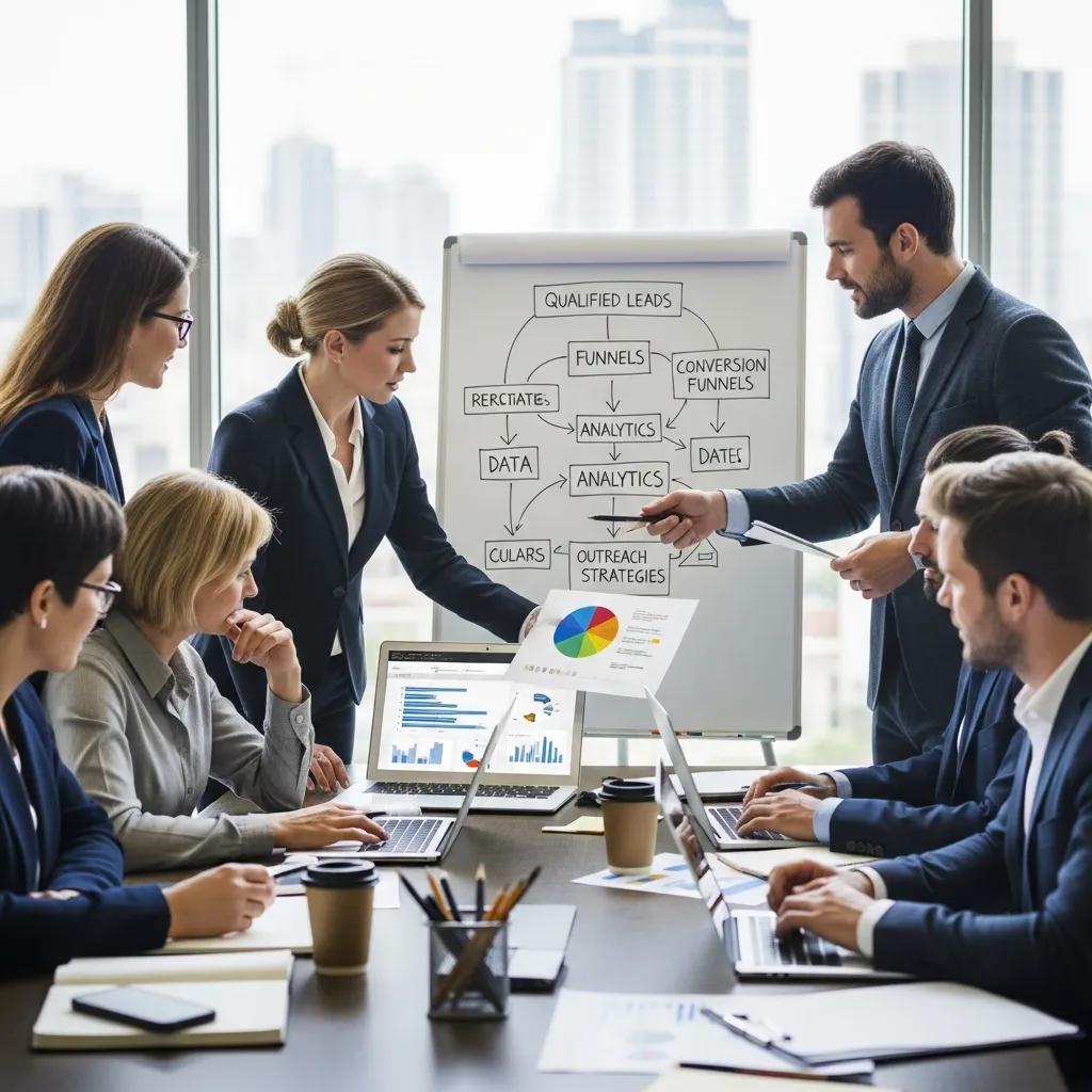 Professionals collaborating in a modern office on lead generation strategies