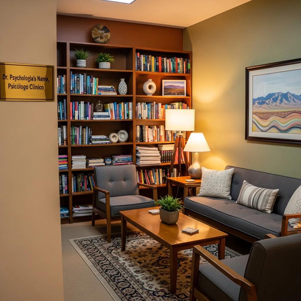 Psychologist's office in Chihuahua with comfortable seating and calming decor