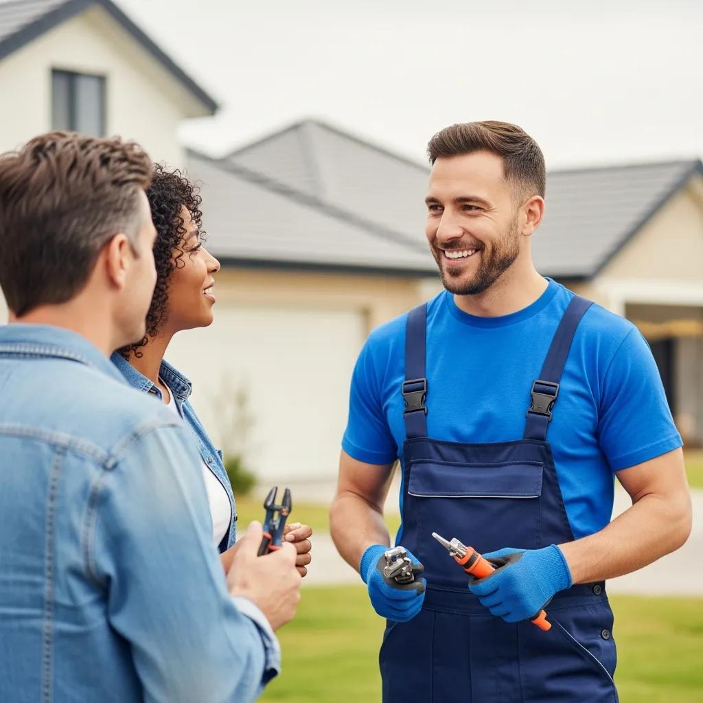 Service business professional engaging with a local customer in a residential setting