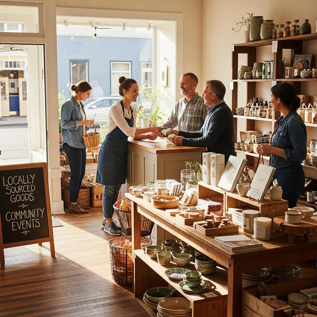 Small business owner engaging with customers in a welcoming shop environment