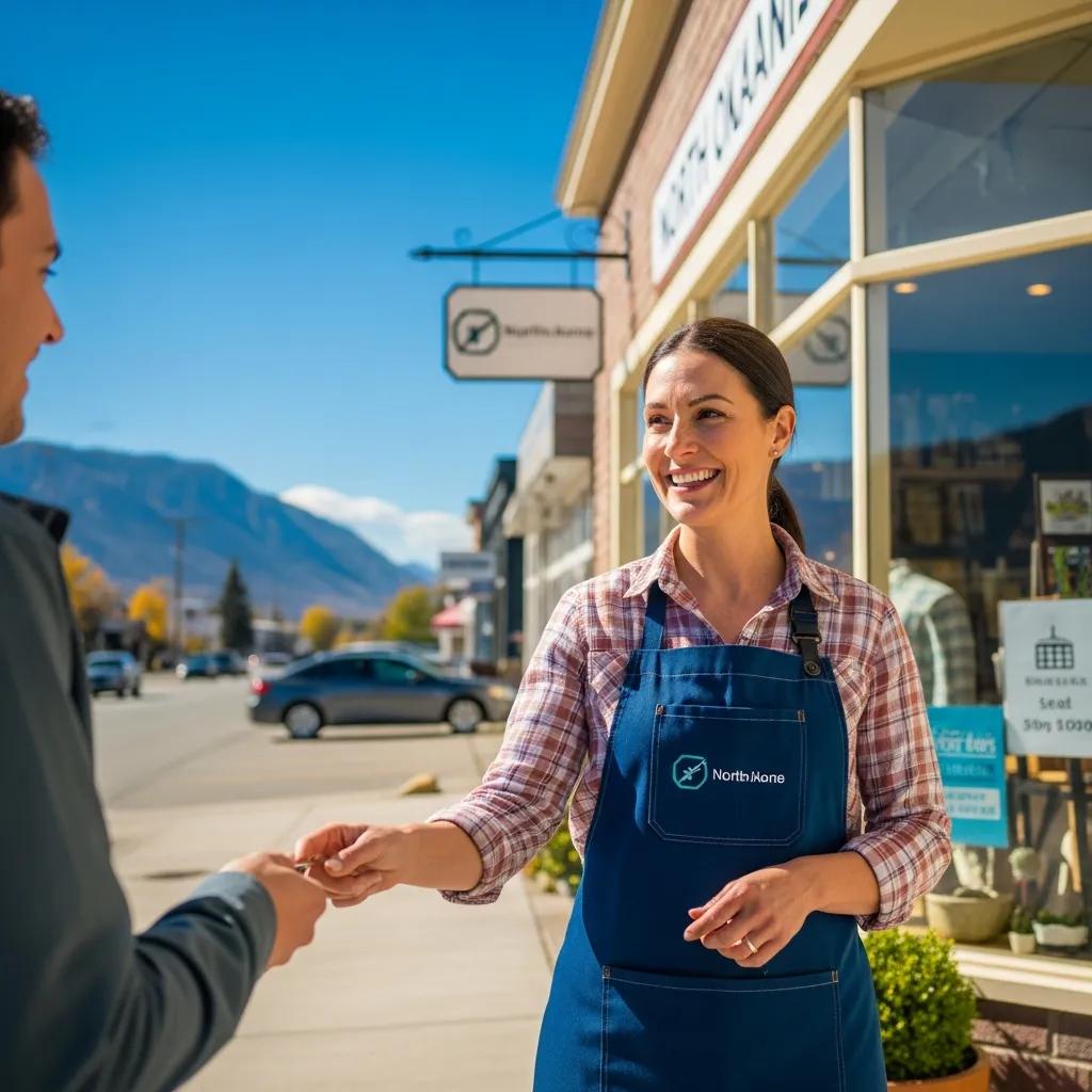 Small business owner in North Okanagan engaging with a customer, representing local SEO services