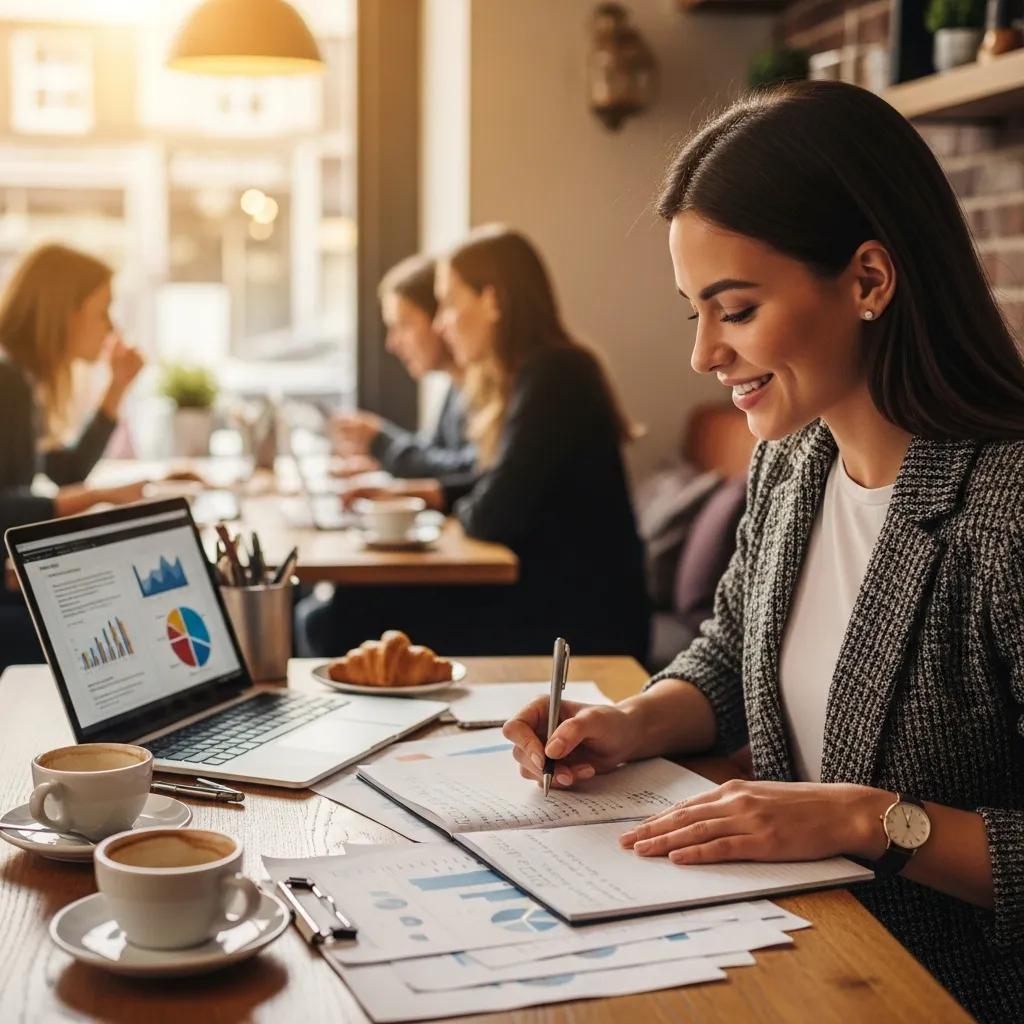 Small business owner reviewing financial documents in a cozy café, symbolizing quick funding solutions