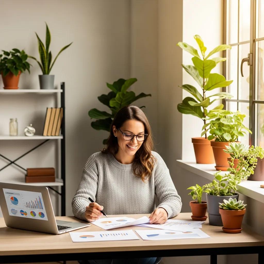 Small business owner reviewing financial documents in a cozy office, symbolizing unsecured business loans