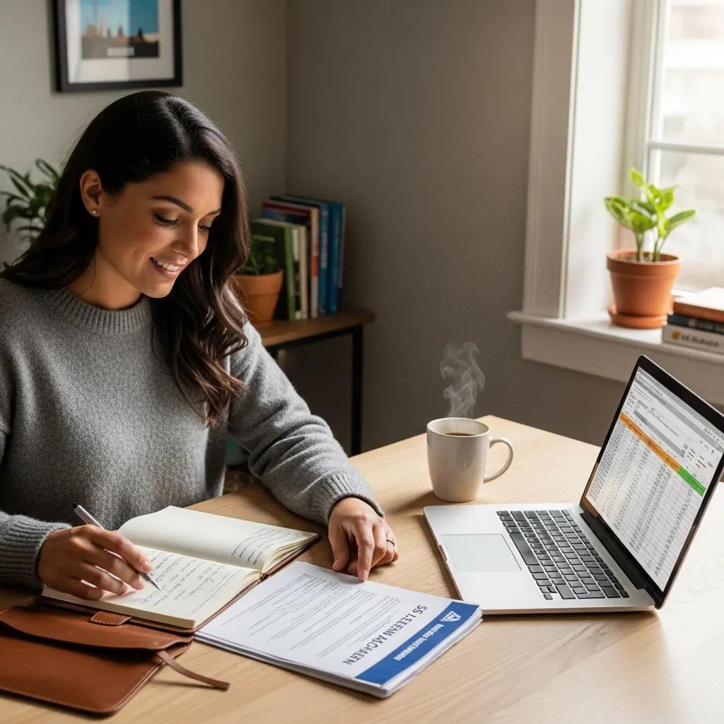 Small business owner reviewing SBA loan documents in a cozy office setting